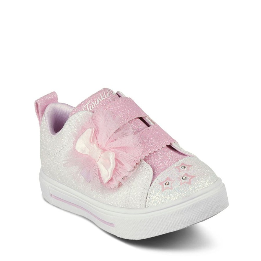 Kids Skechers Sneakers | Twinkle Toes Sparks Bow Infant White/Pink