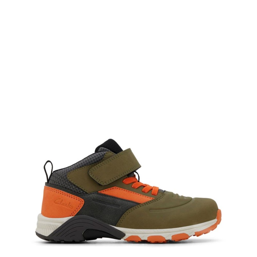 Kids Clarks Sneakers | Novah Hi Olive/Orange