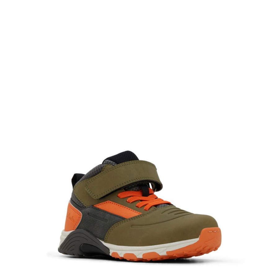 Kids Clarks Sneakers | Novah Hi Olive/Orange