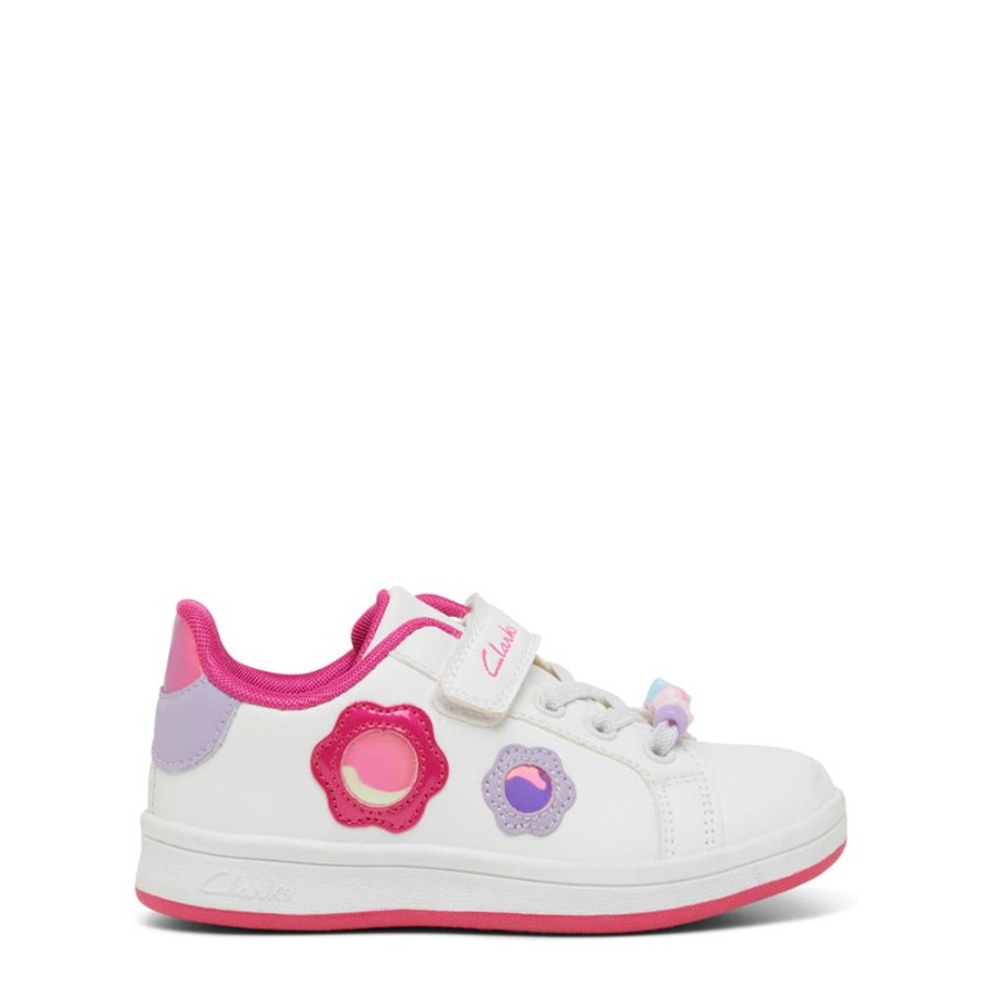 Kids Clarks Sneakers | Delilah Junior White/Raspberry