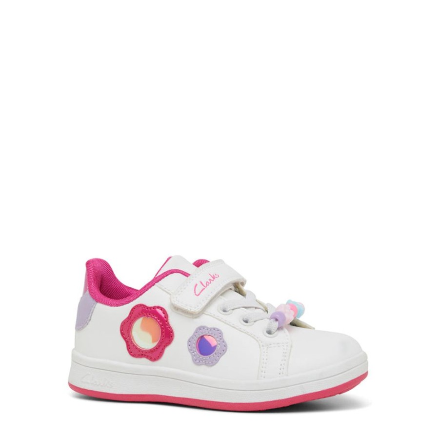 Kids Clarks Sneakers | Delilah Junior White/Raspberry