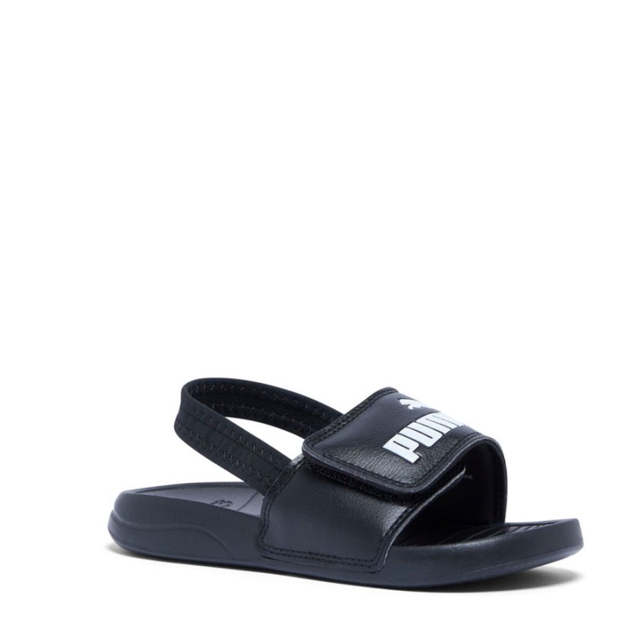 Kids Puma Slides & Beach Sandals | Popcat 20 Pre-School Black/White